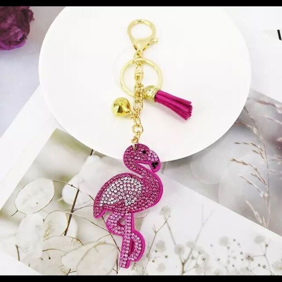 FLAMINGO RHINESTONE KEYRING  - Picture 1 of 1